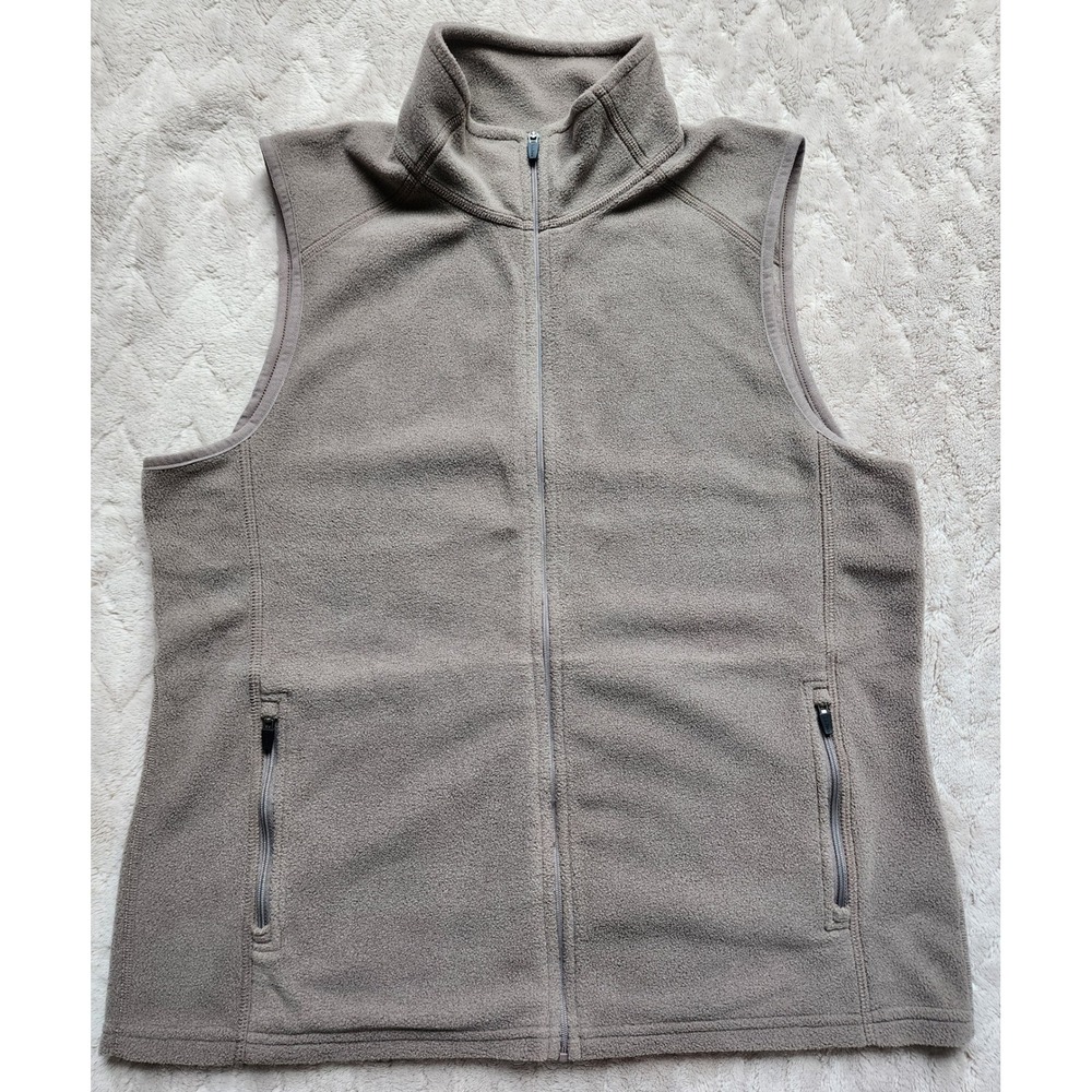 LL Bean Womens Fleece Vest Taupe Brown Full Zip Sleeveless Jacket Medium Reg